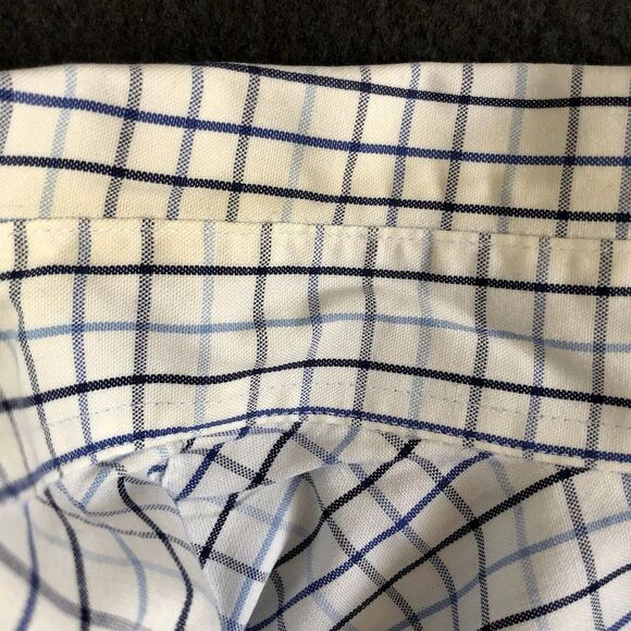 Button Up Dress Shirt Men's Sz L White Long Sleeve Blue Checkered George Western - Picture 11 of 13